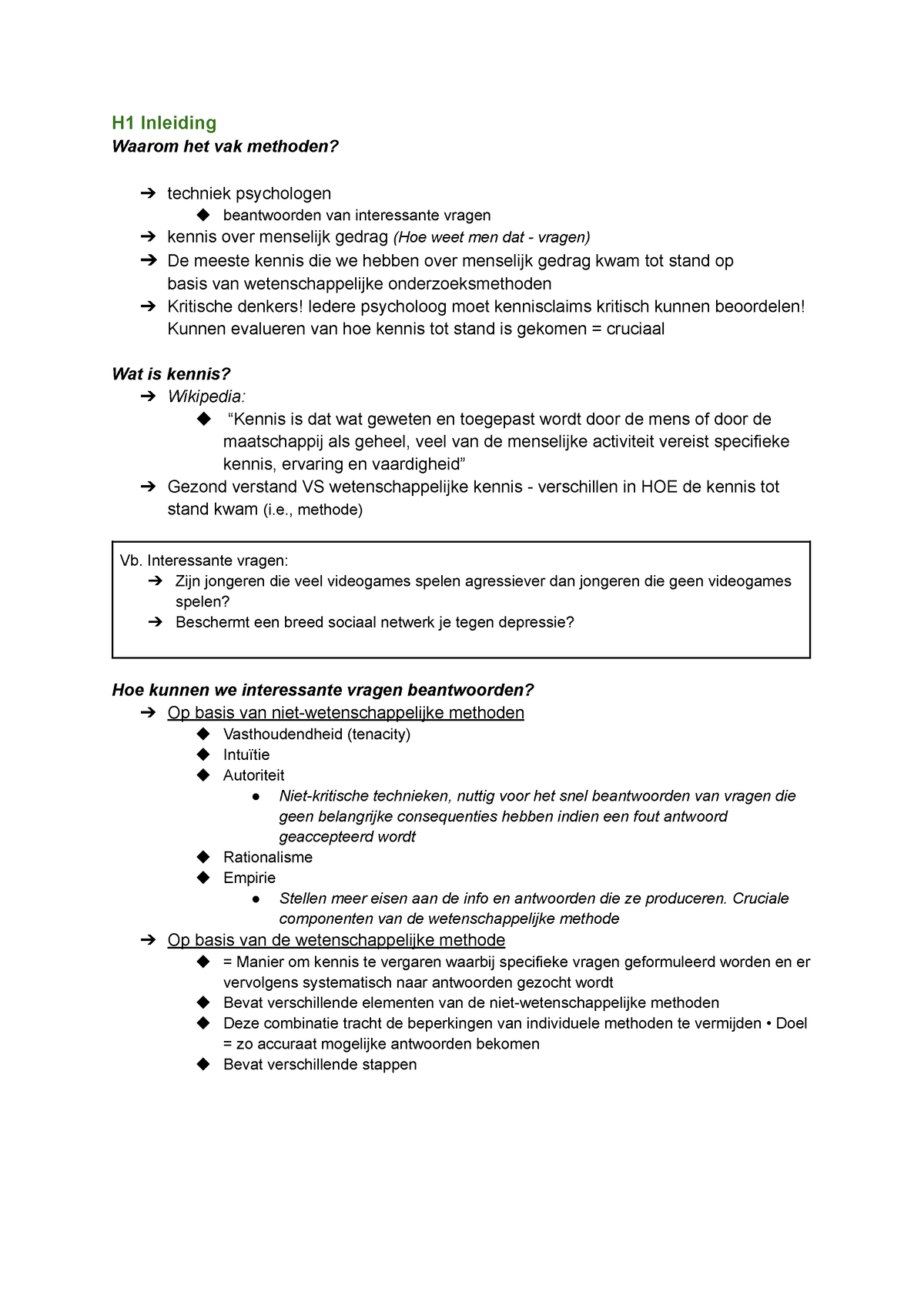 Methode Van Het Wetenschappelijk Onderzoek LES 1 - H1 Inleiding Waarom ...