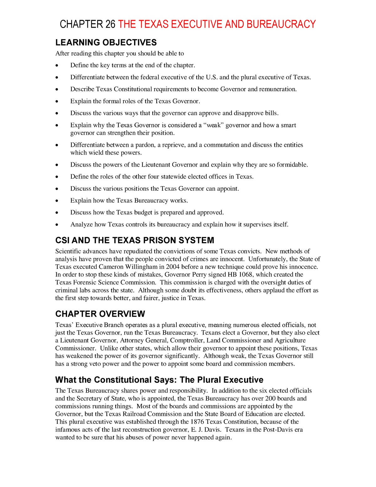 Ch26 The Texas Executive And Bureaucracy Exam - CHAPTER 26 THE TEXAS ...