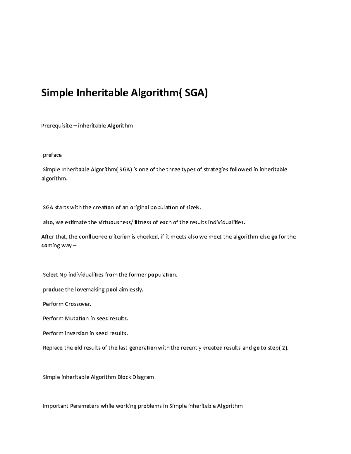 Simple Inheritable Algorithm( SGA) - Simple Inheritable Algorithm( SGA ...