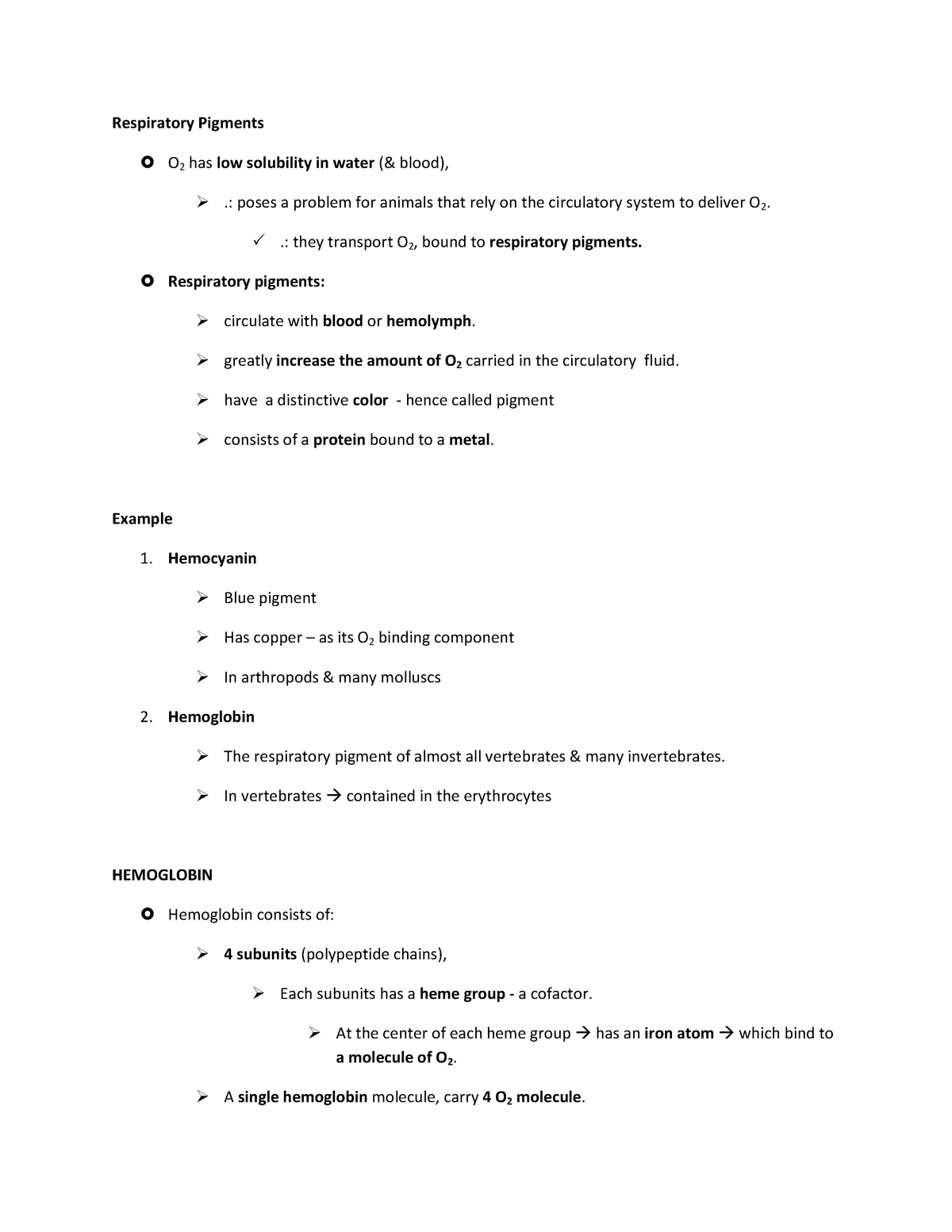 Respiratory Pigments - : poses a problem for animals that rely on the