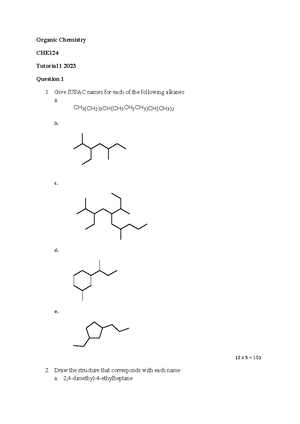 Organic+Chemistry+CHE124+Tutorial+3+ - Organic Chemistry CHE Tutorial 3 ...