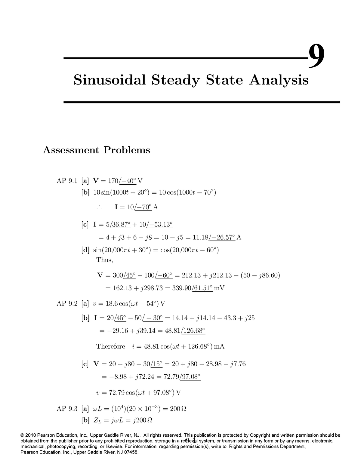 Chapter 9 - 9 Sinusoidal Steady State Analysis Assessment Problems AP 9 ...