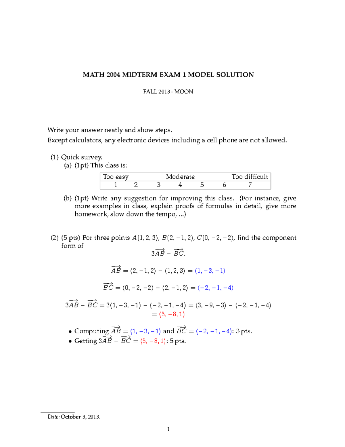 Random math test - idk - MATH 2004 MIDTERM EXAM 1 MODEL SOLUTION FALL ...