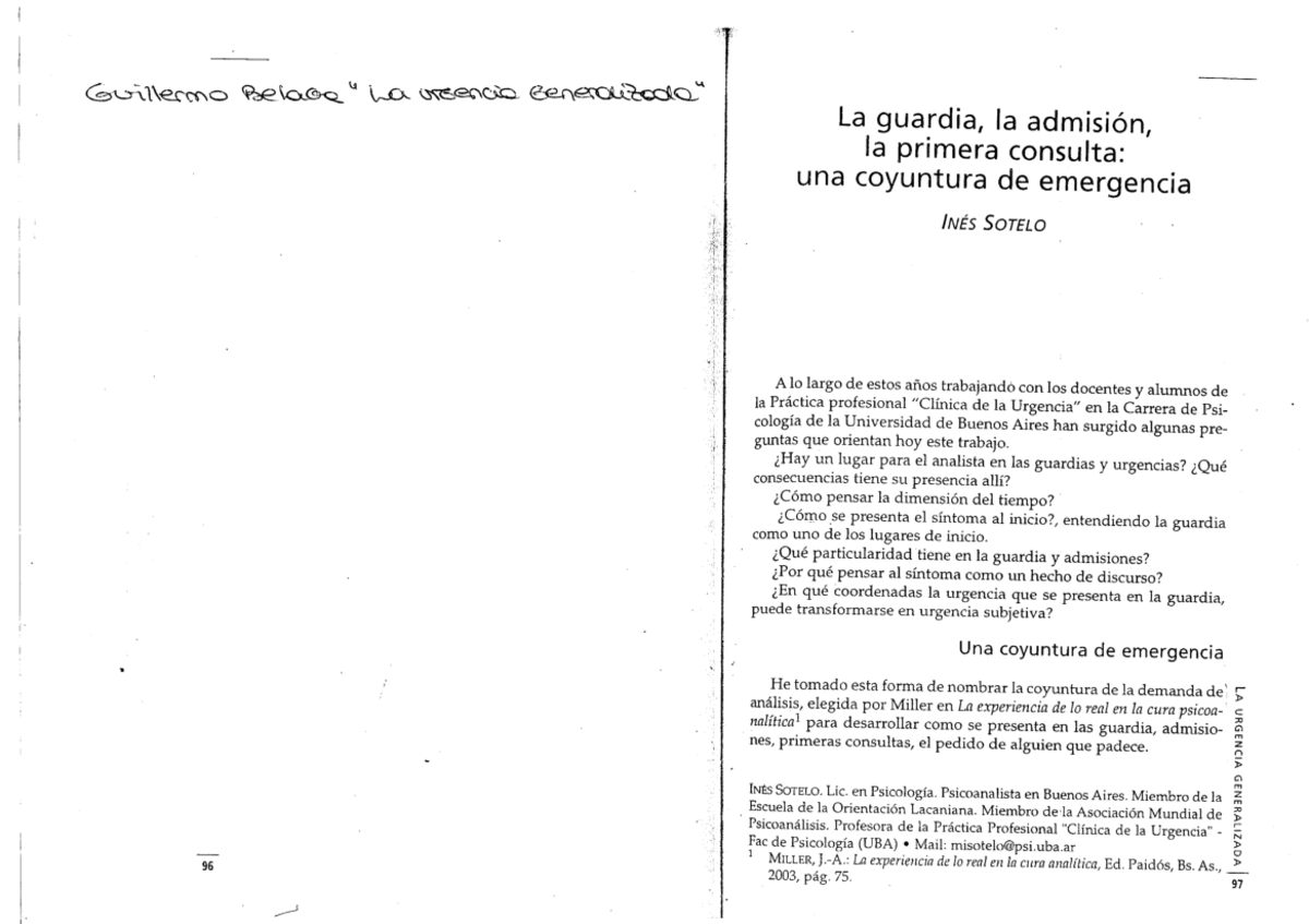 Sotelo - La Guardia, La Admisi Ã³n Y La Primera Consulta - Introducción ...