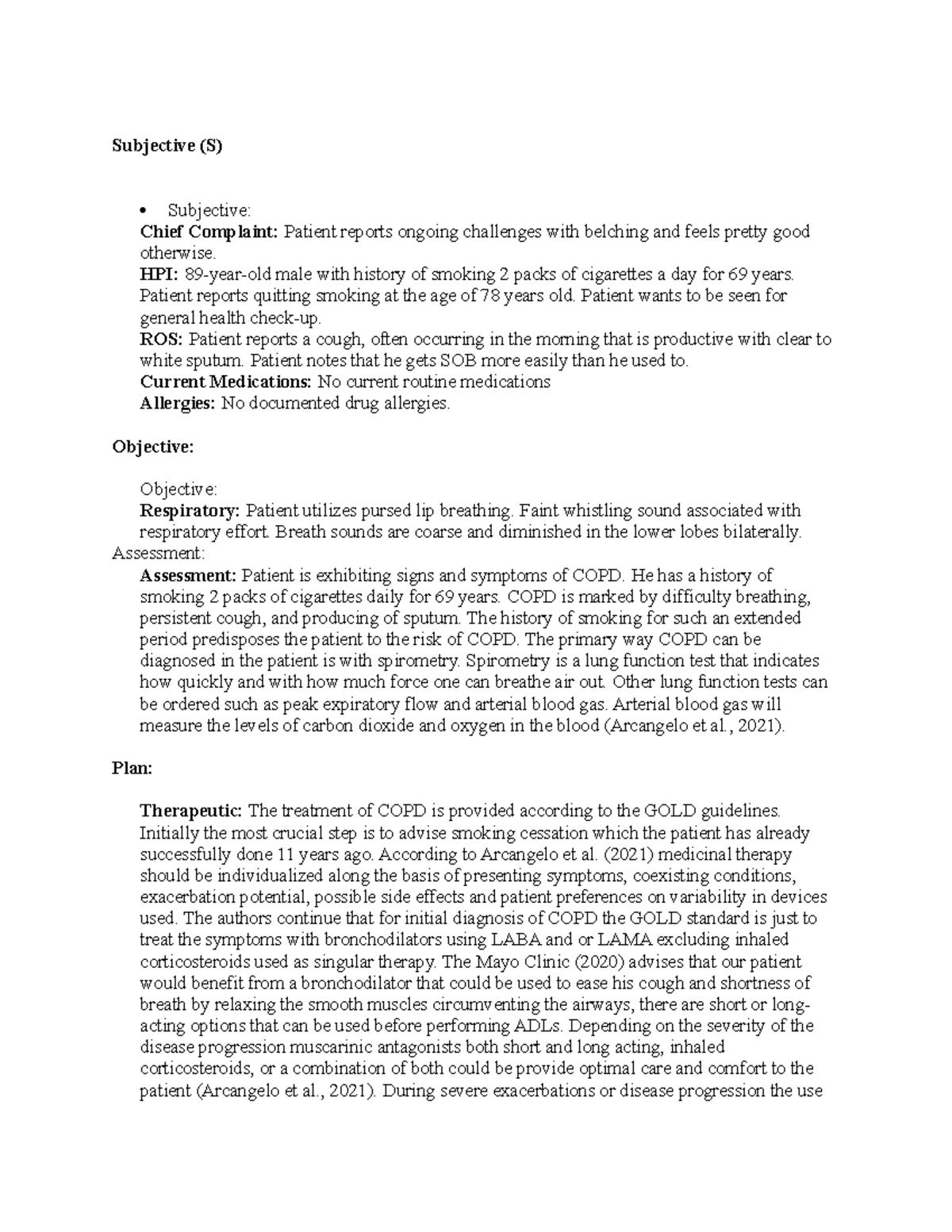 Unit 3 Discussion 1 - Treatment of COPD - Subjective (S) Subjective ...