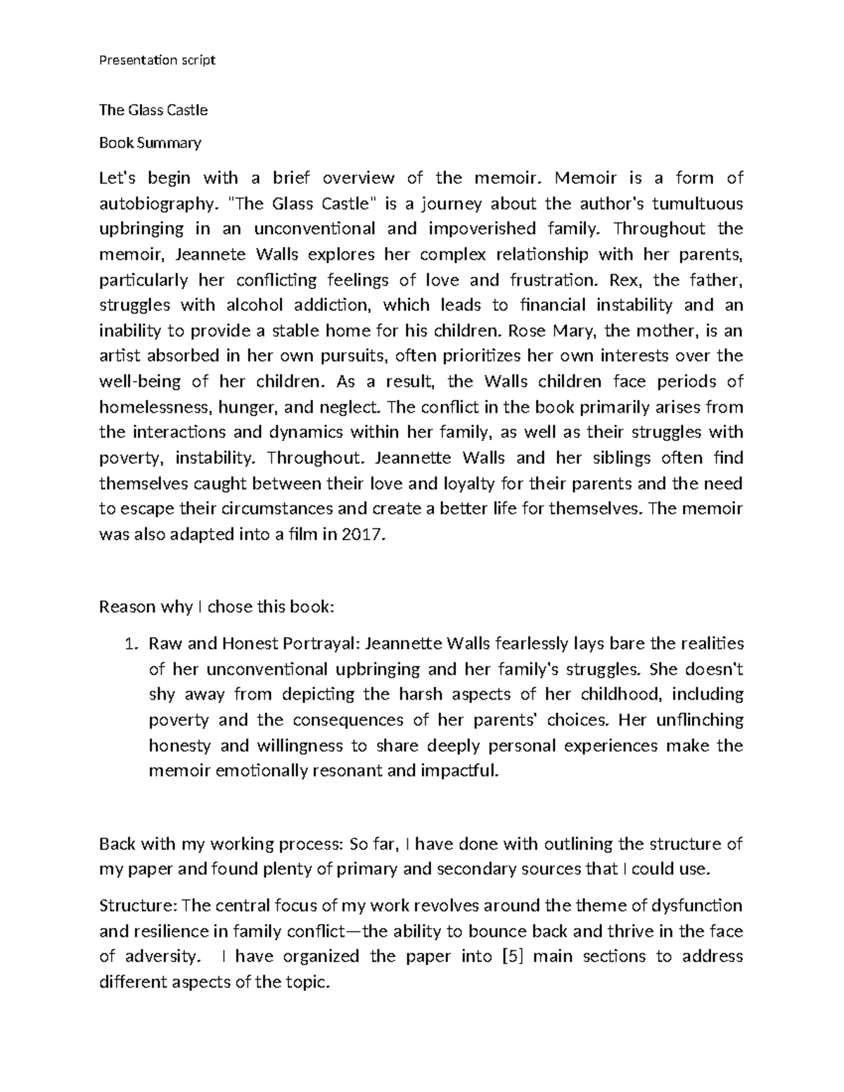 The Glass Castle presentation script Presentation script The Glass