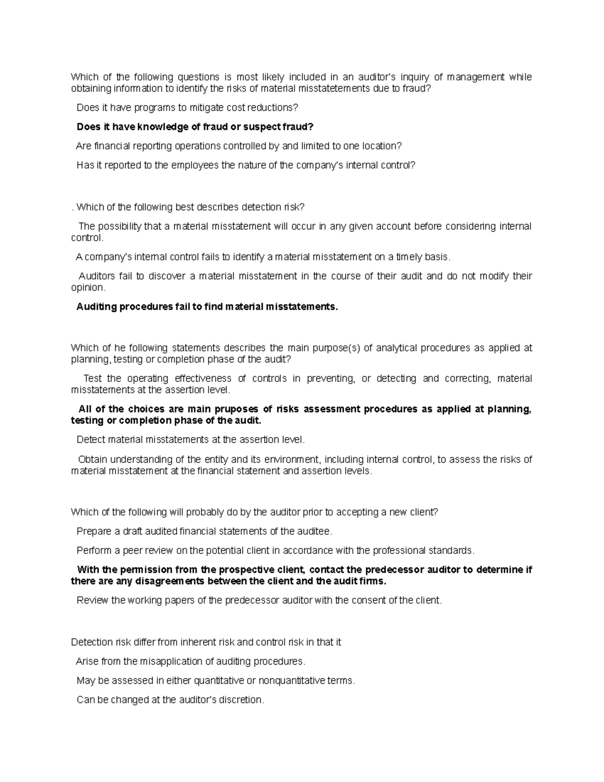 Auditing quizlet Which of the following questions is most likely