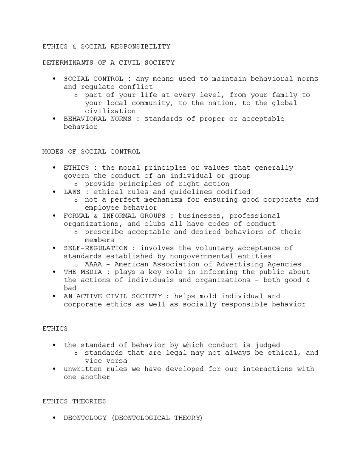 MGKT 3010 - Chapter 3 - ETHICS SOCIAL RESPONSIBILITY DETERMINANTS OF A ...