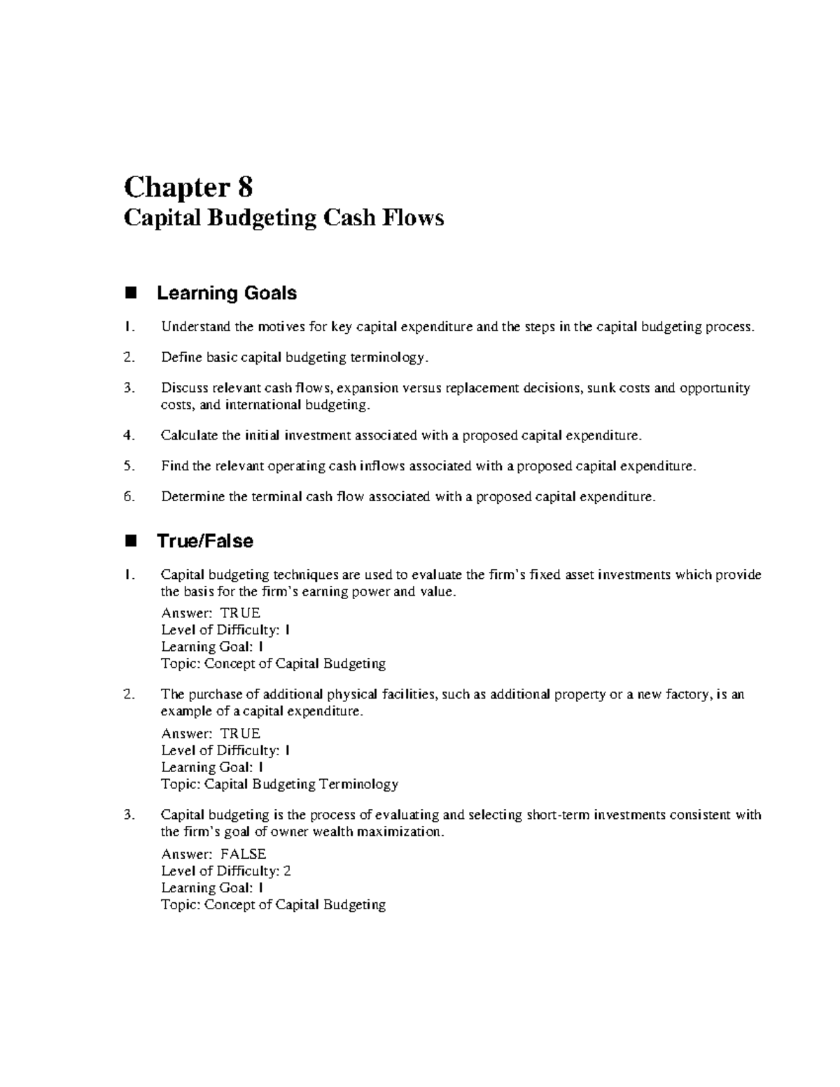 08 Capital Budgeting Cash Flow - Chapter 8 Capital Budgeting Cash Flows ...