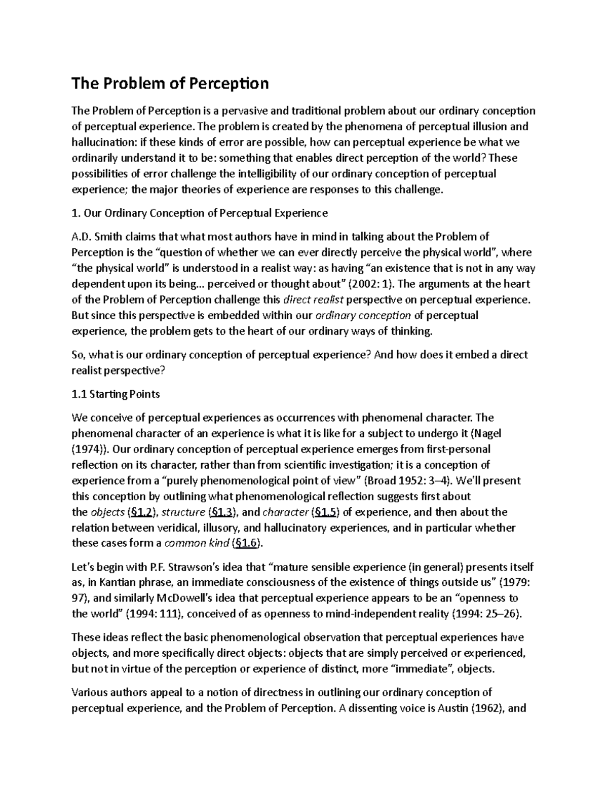 Lecture in The Problem of Perception - The Problem of Perception The ...