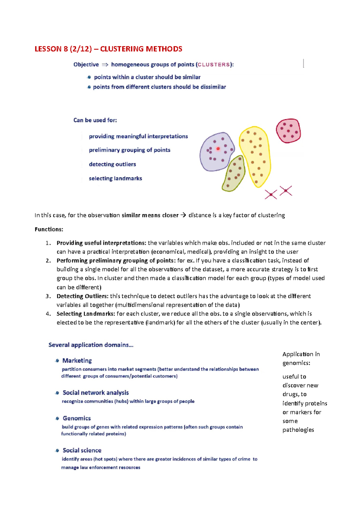 Clustering - Appunti di lezione 8 - LESSON 8 (2/12) – CLUSTERING ...
