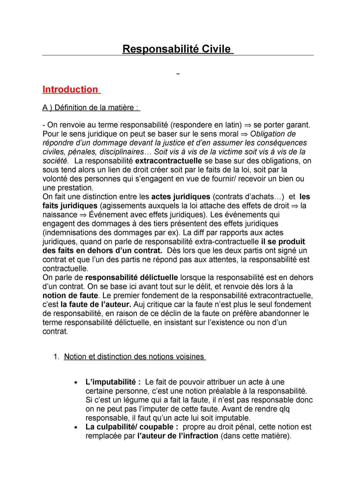 Responsabilité Civile Cours L1 - Responsabilité Civile Introduction A ...