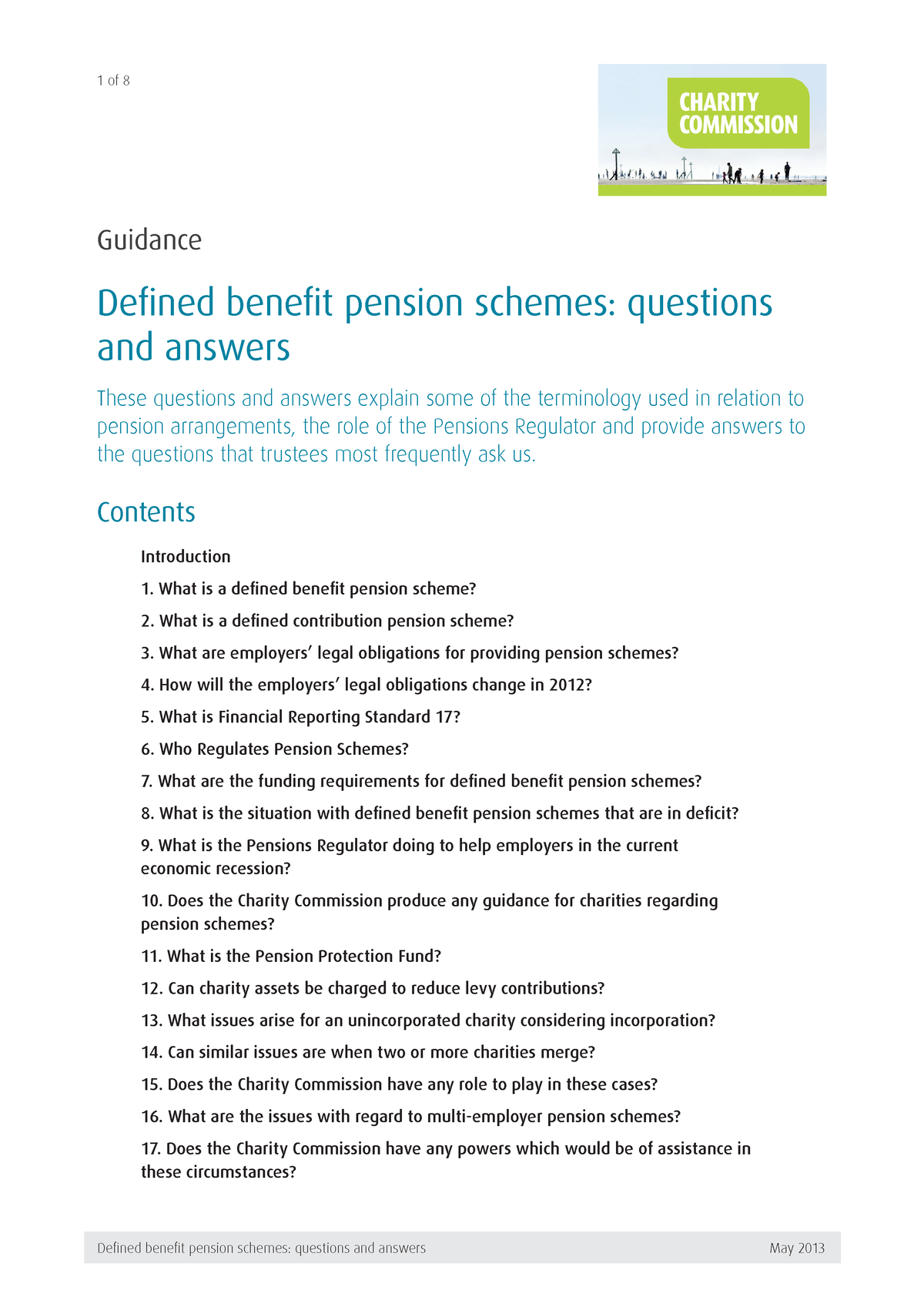 Defined benefit pension schemes questions and answers Guidance