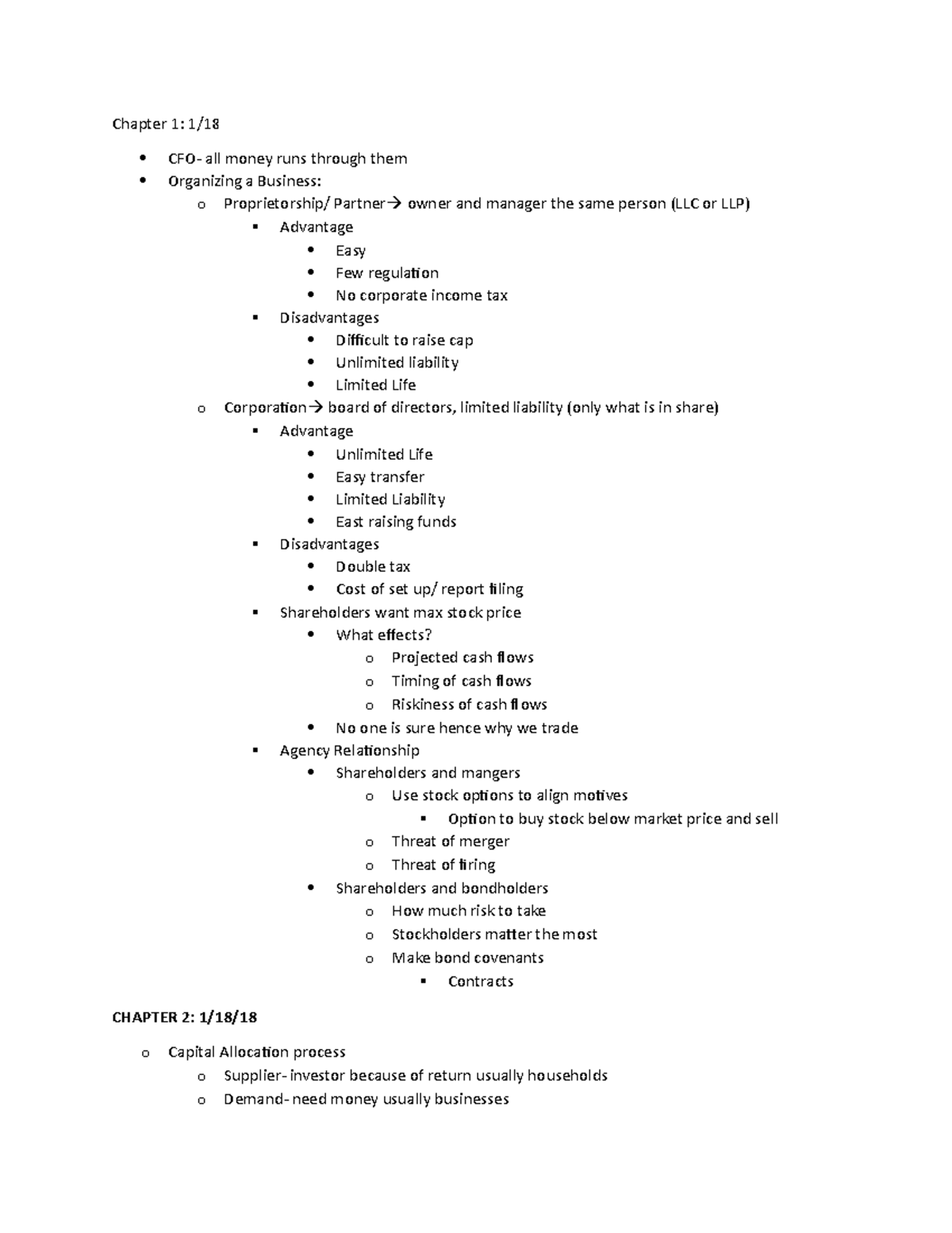 Notes - Chapter 1: 1/ CFO- all money runs through them Organizing a ...