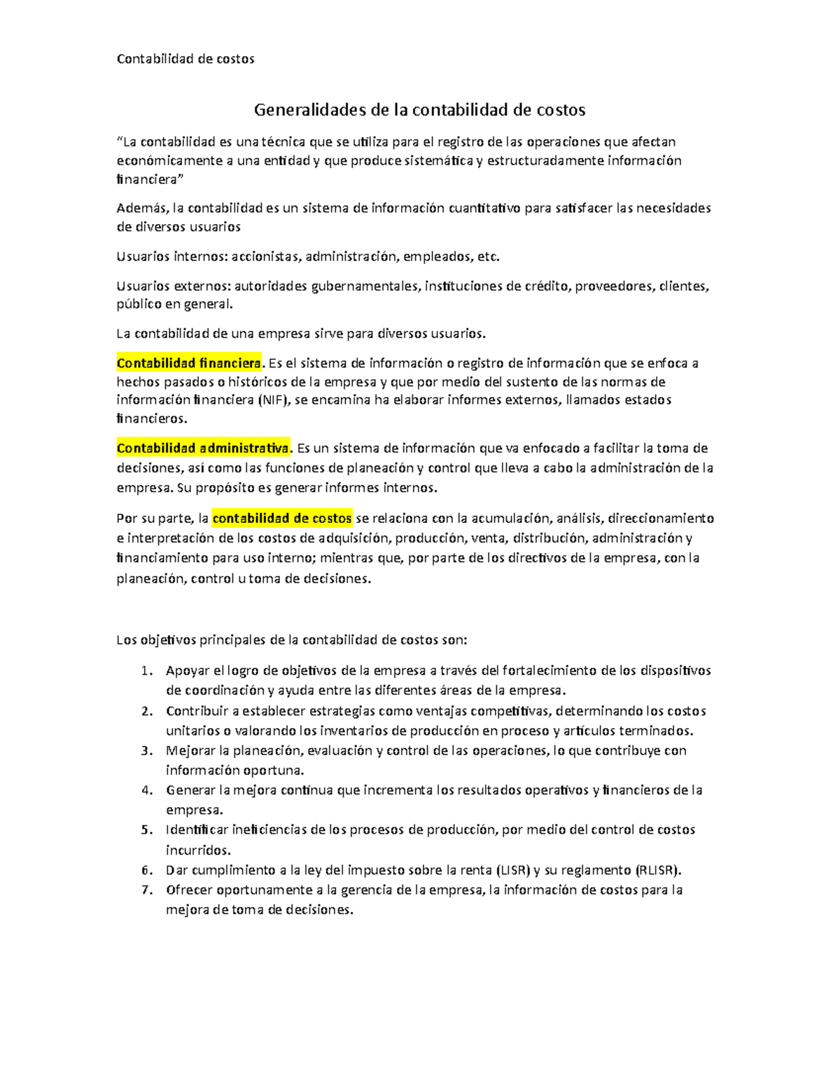 Notas De Costos 1 - Generalidades de la contabilidad de costos “La ...