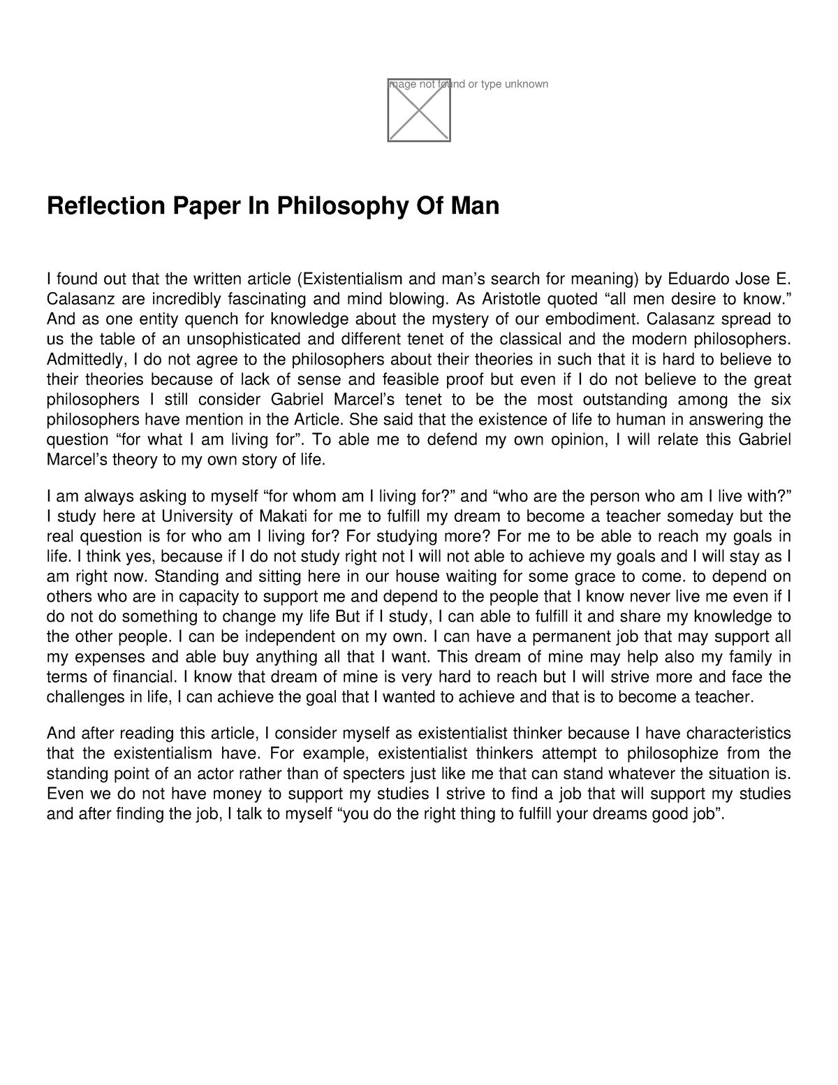 self reflection essay about philosophy