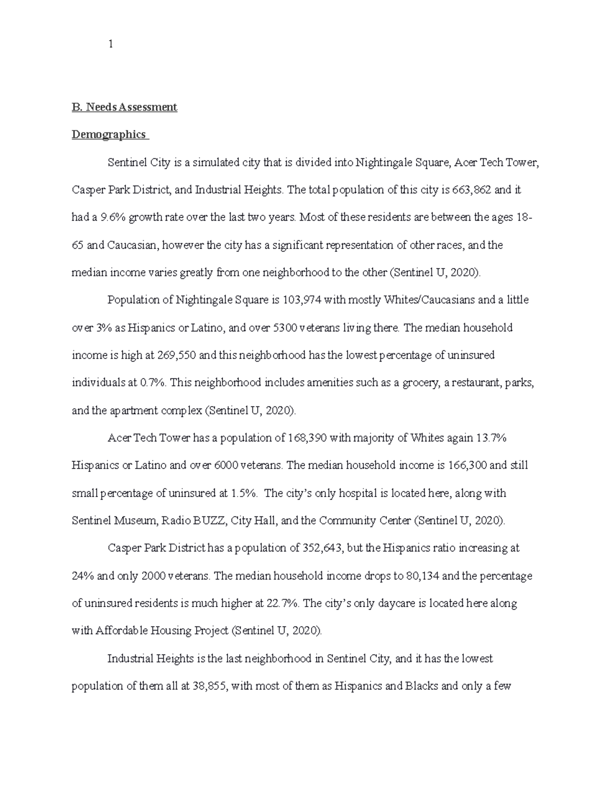 C228 task 1 task 1 paper 1 B. Needs Assessment Demographics