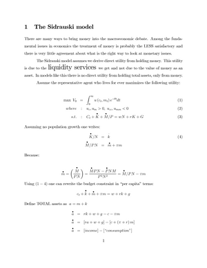 Sidrauski - Apuntes Crecimiento y expansión monetaria - 1 The Sidrauski  model There are many ways to - Studocu
