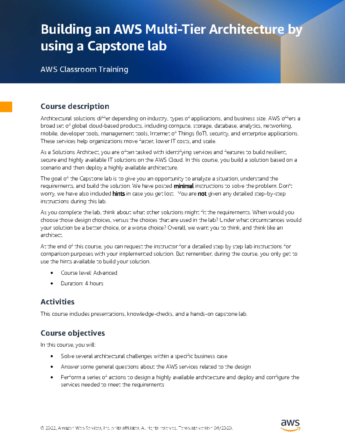 Re Invent 2022 bootcampBuilding an AWS Multi Tier Architecture Using