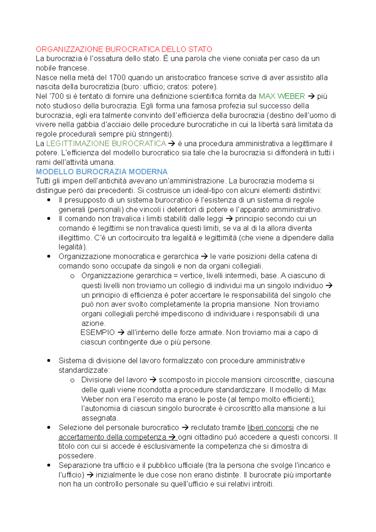 Appunti - Elementi Di Scienza Politica - Organizzazione Burocratica ...