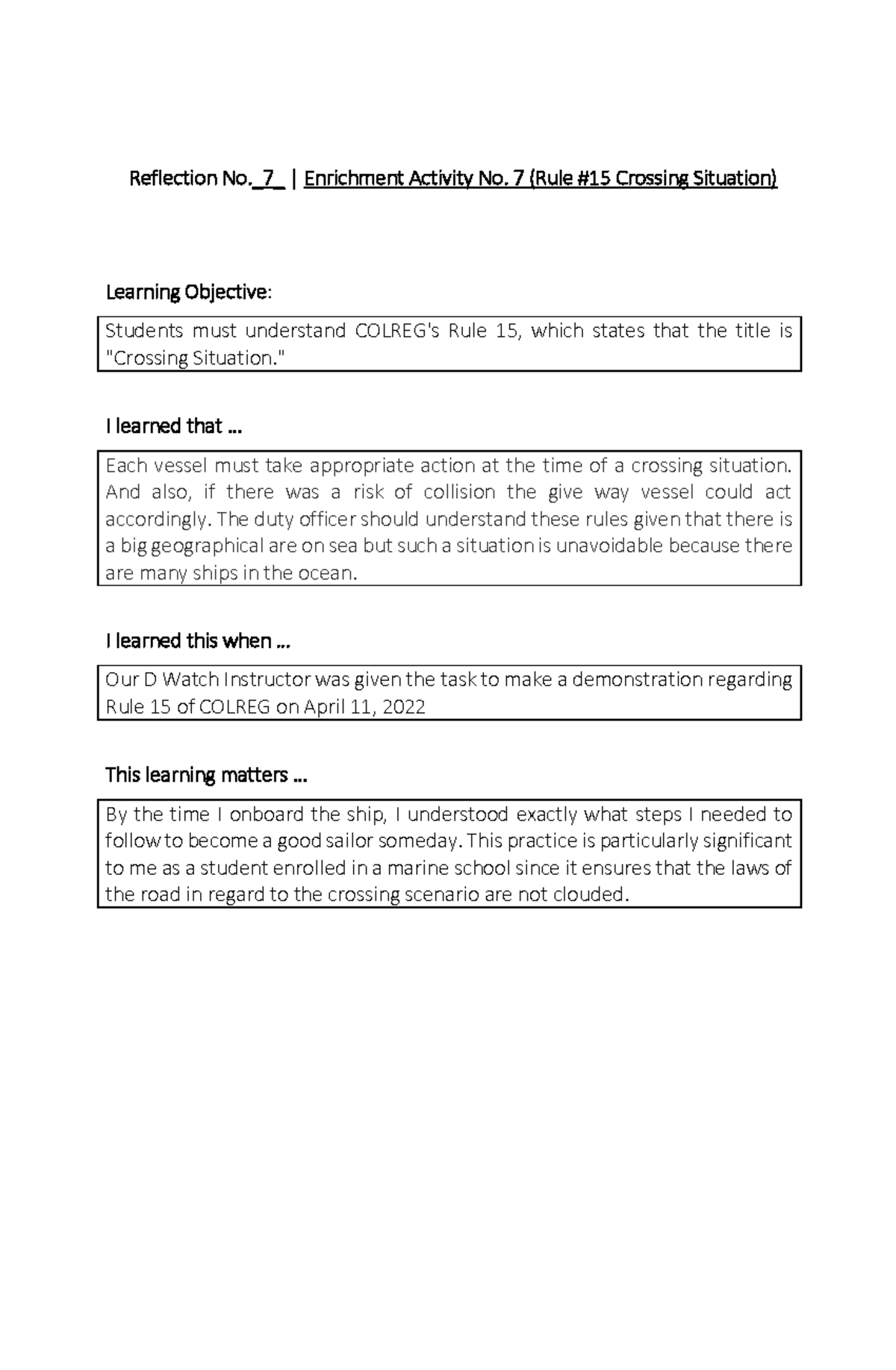Activity Reflection 7 - Reflection No._ 7 _ | Enrichment Activity No. 7 ...