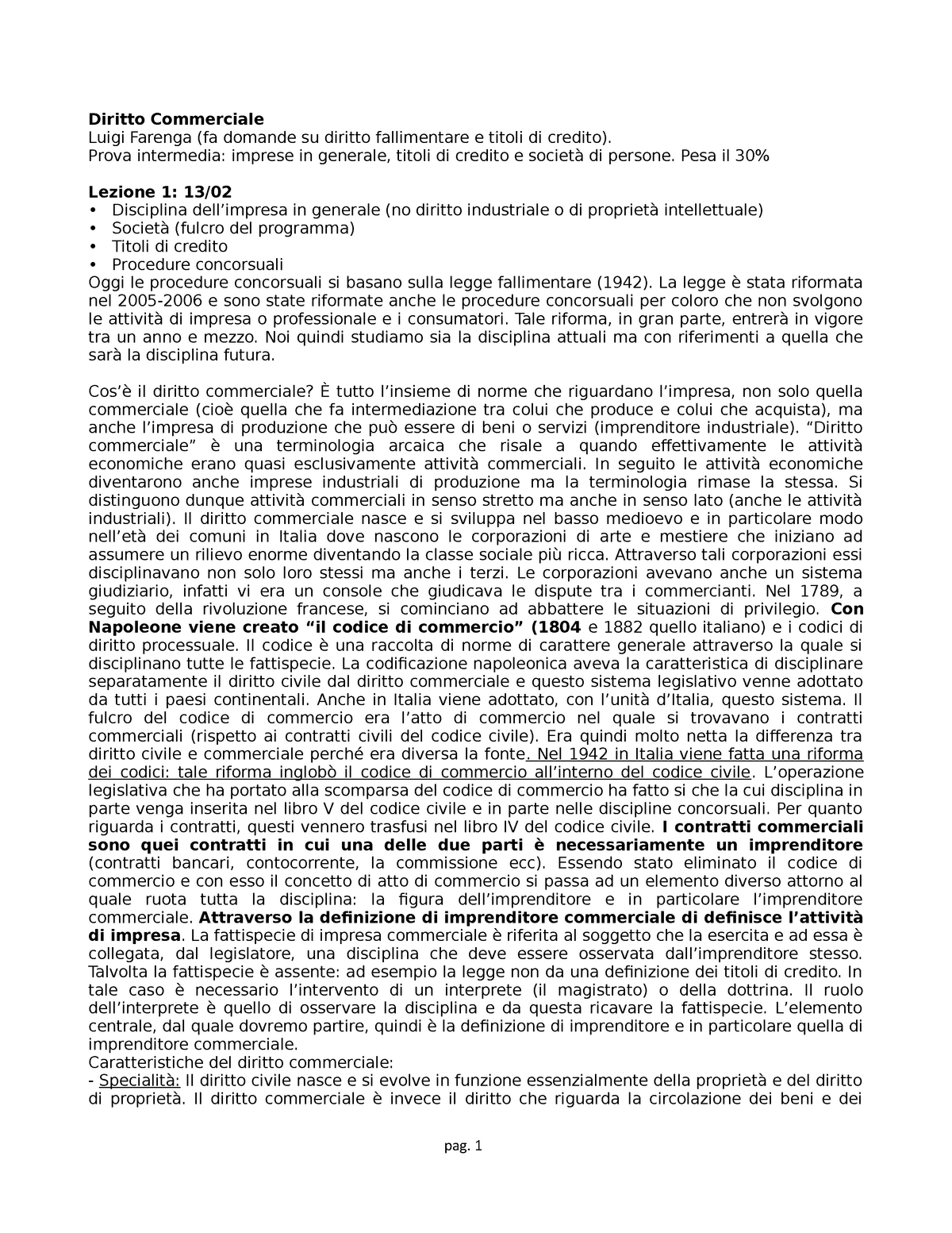 Schemi diritto commerciale - Diritto Commerciale Luigi Farenga (fa domande  su diritto fallimentare e - Studocu