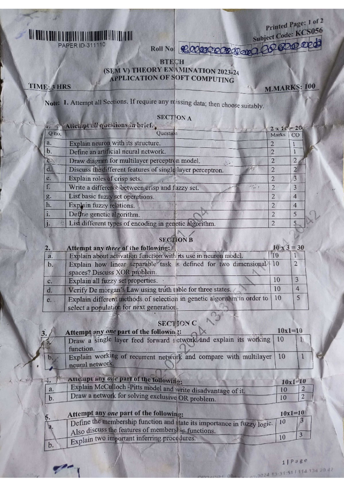 Btech 3rd year previous year papers - Printed Page: 1 of 2 Subject Code ...