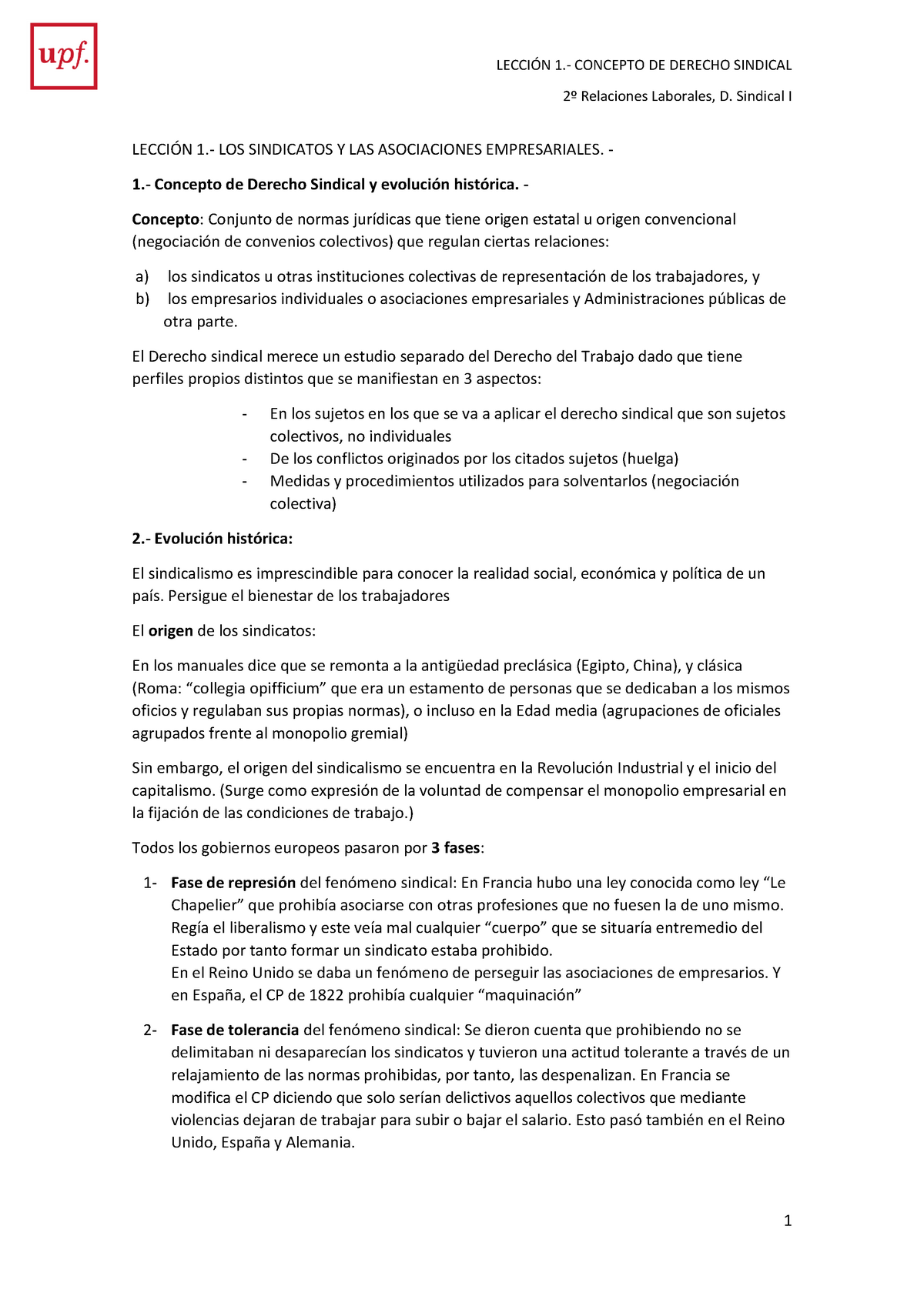 Tema 1 Derecho Sindical I - CONCEPTO DE DERECHO SINDICAL Relaciones ...