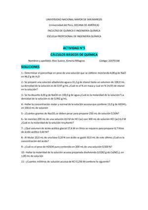 Semana 3 -ejercicios De Aplicacion - C¡LCULOS B¡SICOS EN QUÕMICA ...