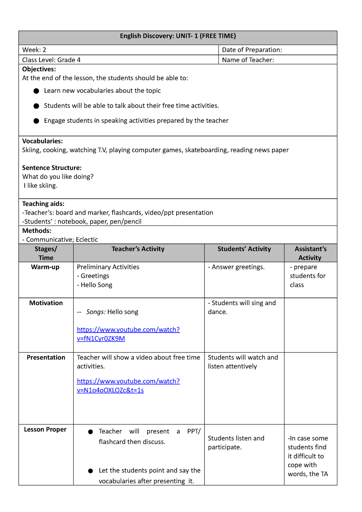 English Discovery Grade 4 - Week 2 - English Discovery: UNIT- 1 (FREE ...