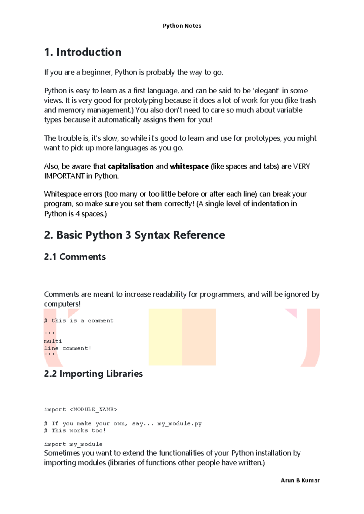 Python notes - 1. Introduction If you are a beginner, Python is ...
