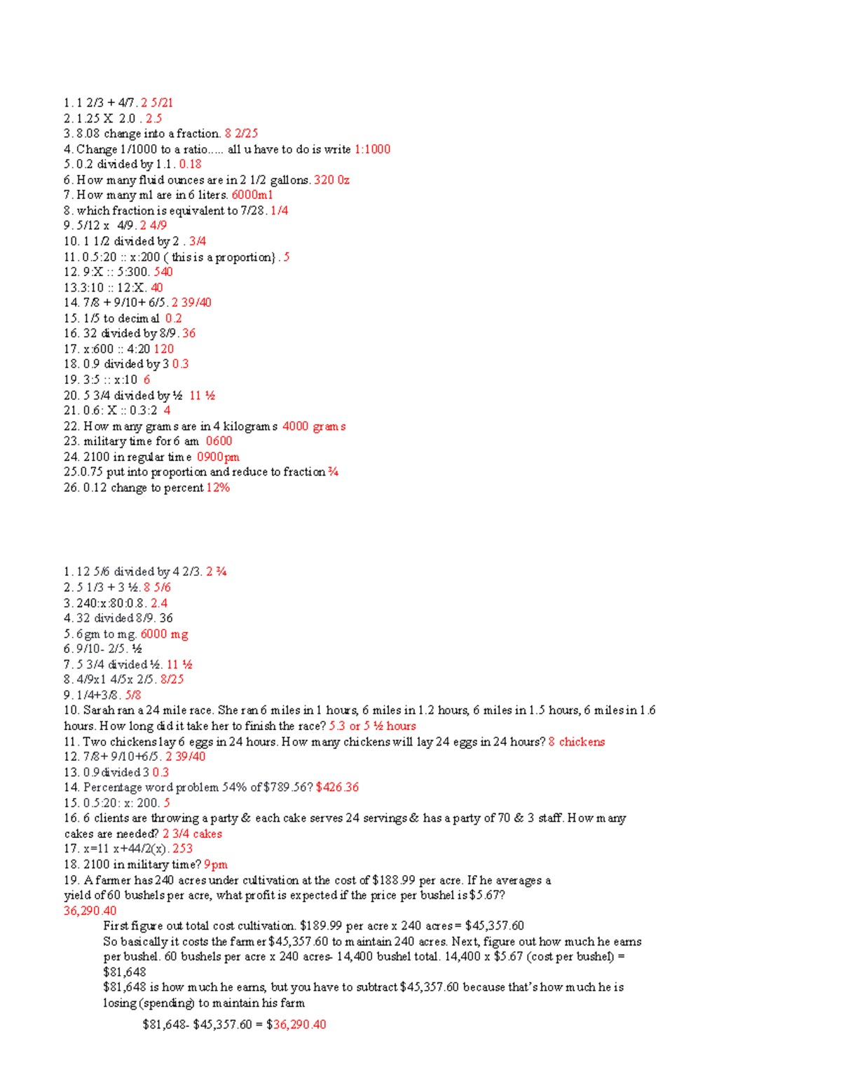 Math(hesi) - practice materials for hesi - 1. 1 2/3 + 4/7. 2 5/ 2. 1 X ...