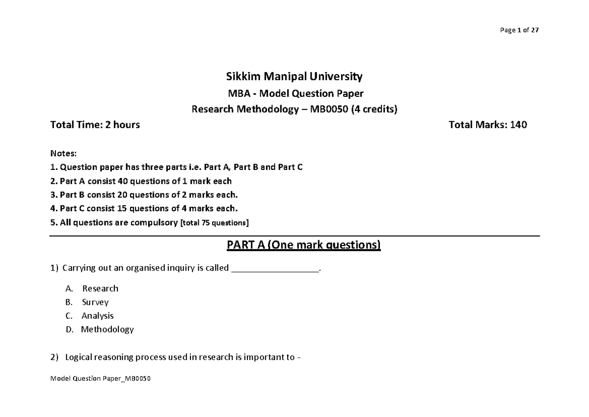 research methodology ktu question paper