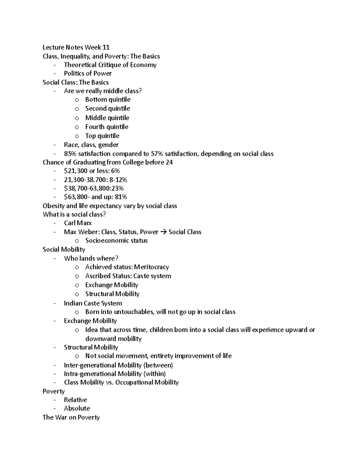 Sociology Lecture Notes Week 11 - Lecture Notes Week 11 Class ...
