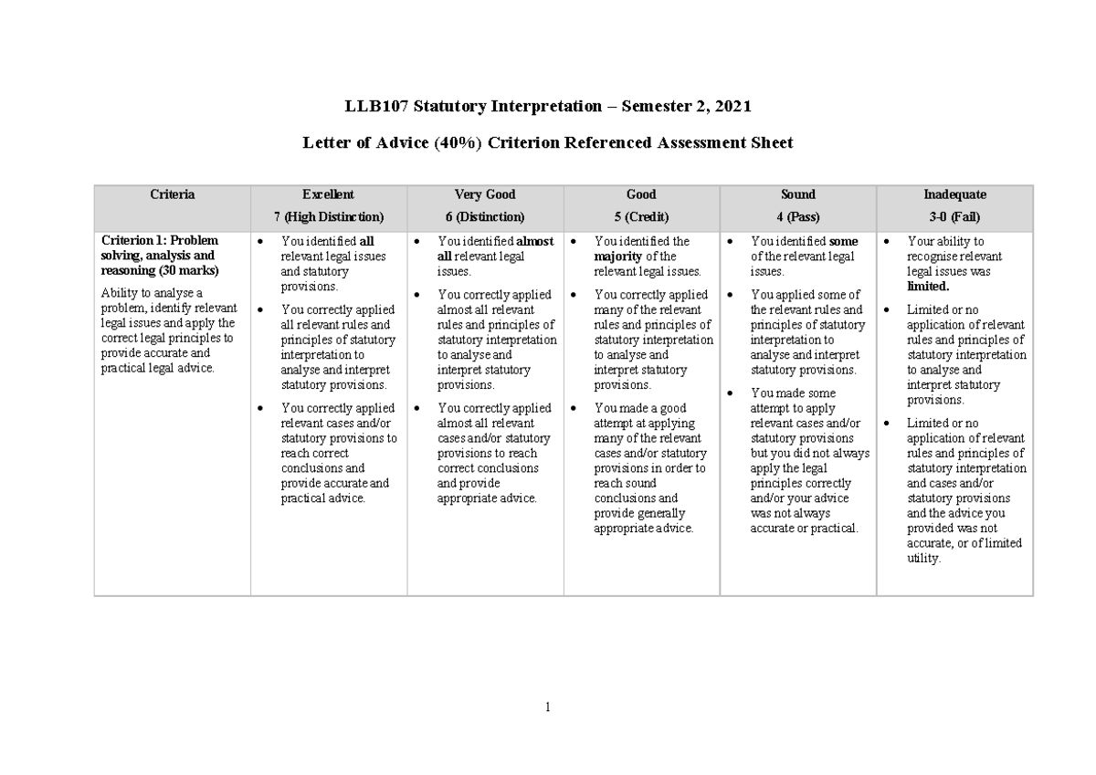 Lecture notes for law - 1 LLB107 Statutory Interpretation – Semester 2 ...