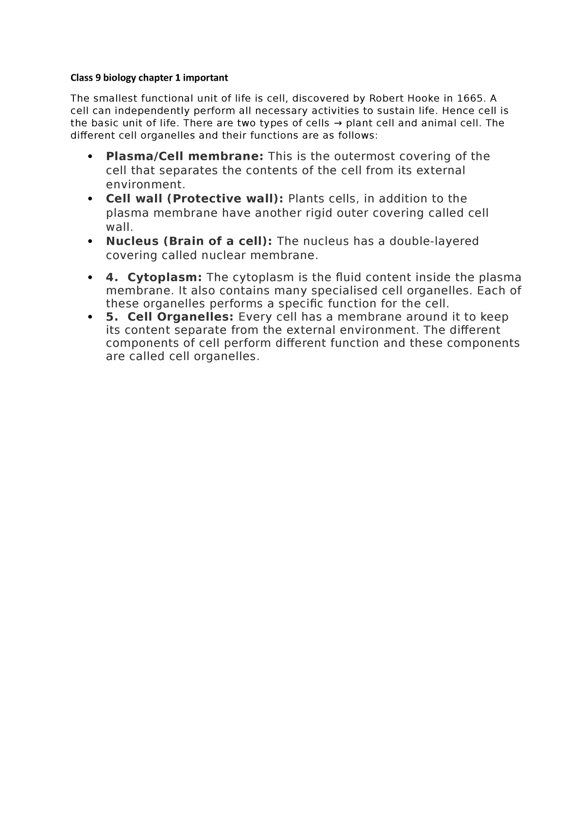 class 9 biology chapter 1 assignment