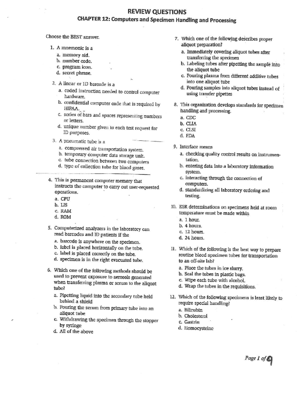 Chapter 12 Computers and Specimen Handling and Processing biology