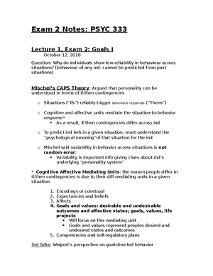 PSYC 333 - Lecture Notes - PSYC 333 - Lecture Notes Introduction ...