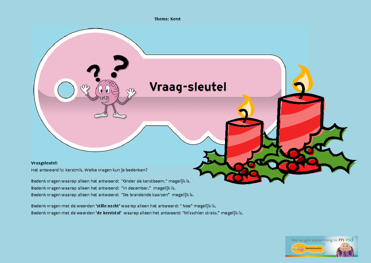 Denksleutels Thema Kerst - Vraagsleutel: Het antwoord is: Kerstmis