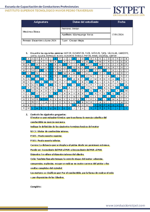 Tarea #2 Mantenimiento - Mecanica Basoca, Partes del auto - Asignatura ...