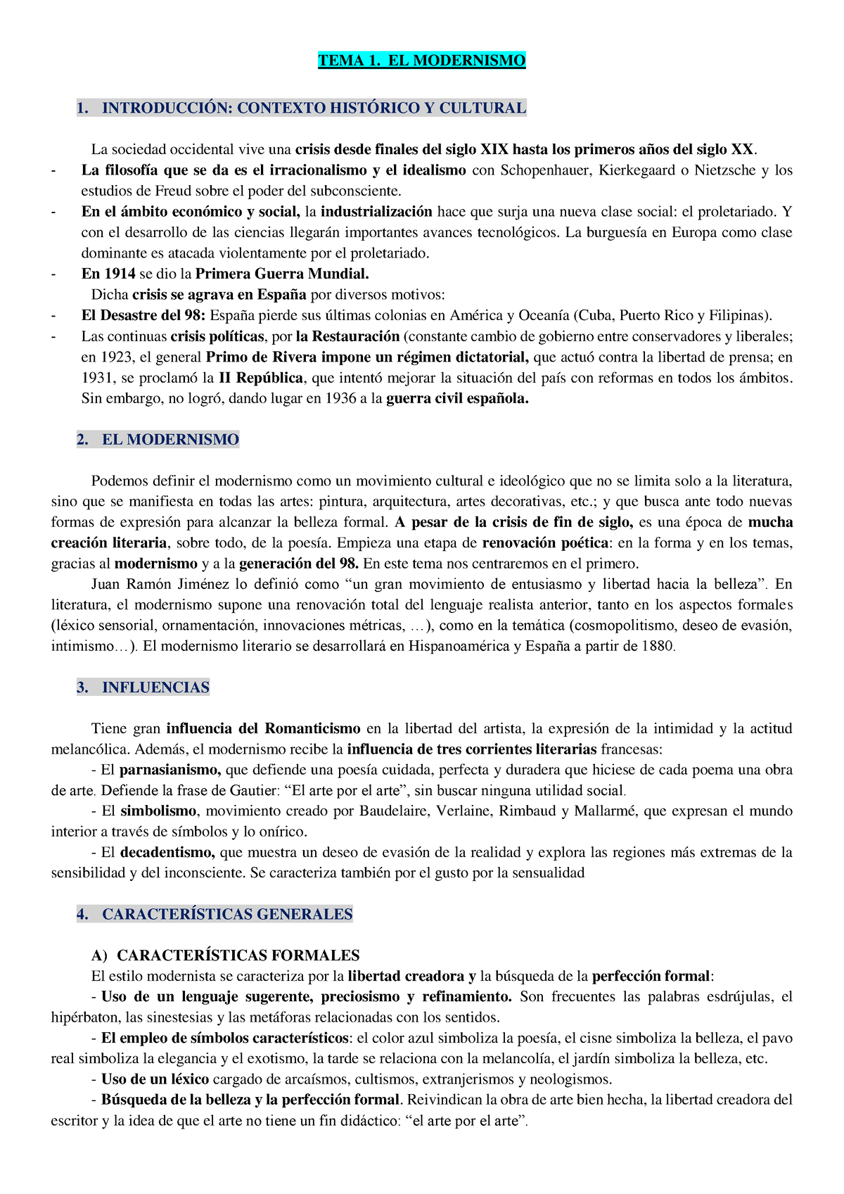 TEMA 1. EL Modernismo - Buen Resumen - TEMA 1. EL MODERNISMO 1 ...