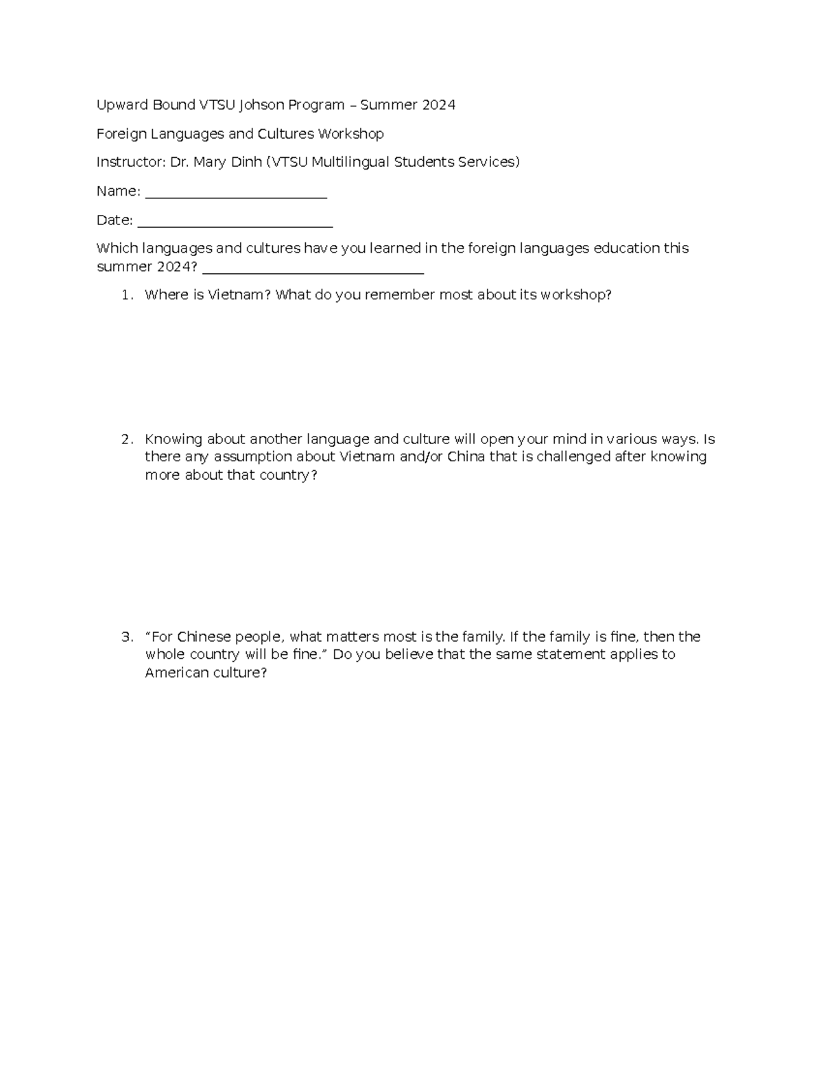 Upward Bound VTSU Johson Program Reflection Paper - Upward Bound VTSU ...