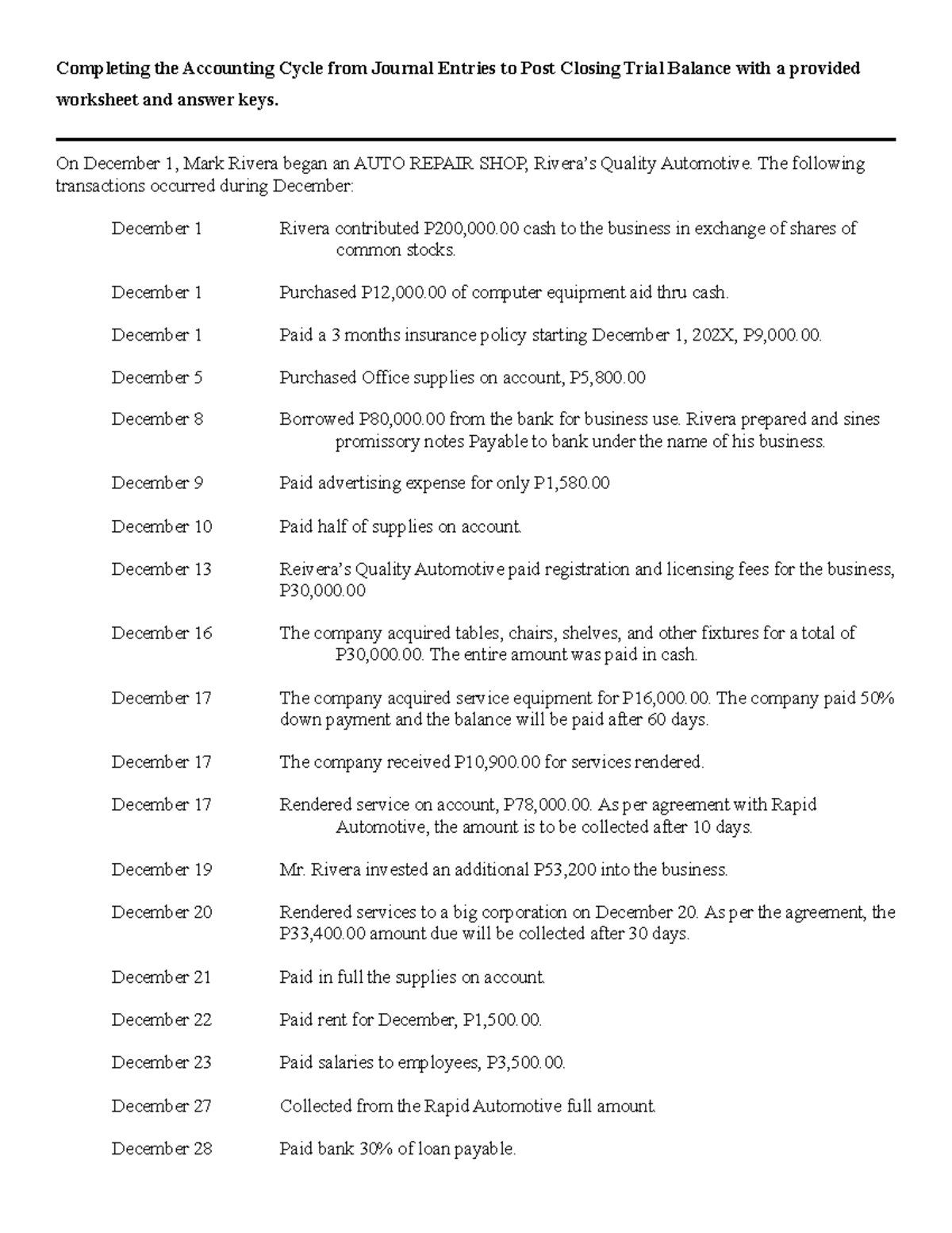 SOLE Proprietorship Accounting Transactions Completing the Accounting