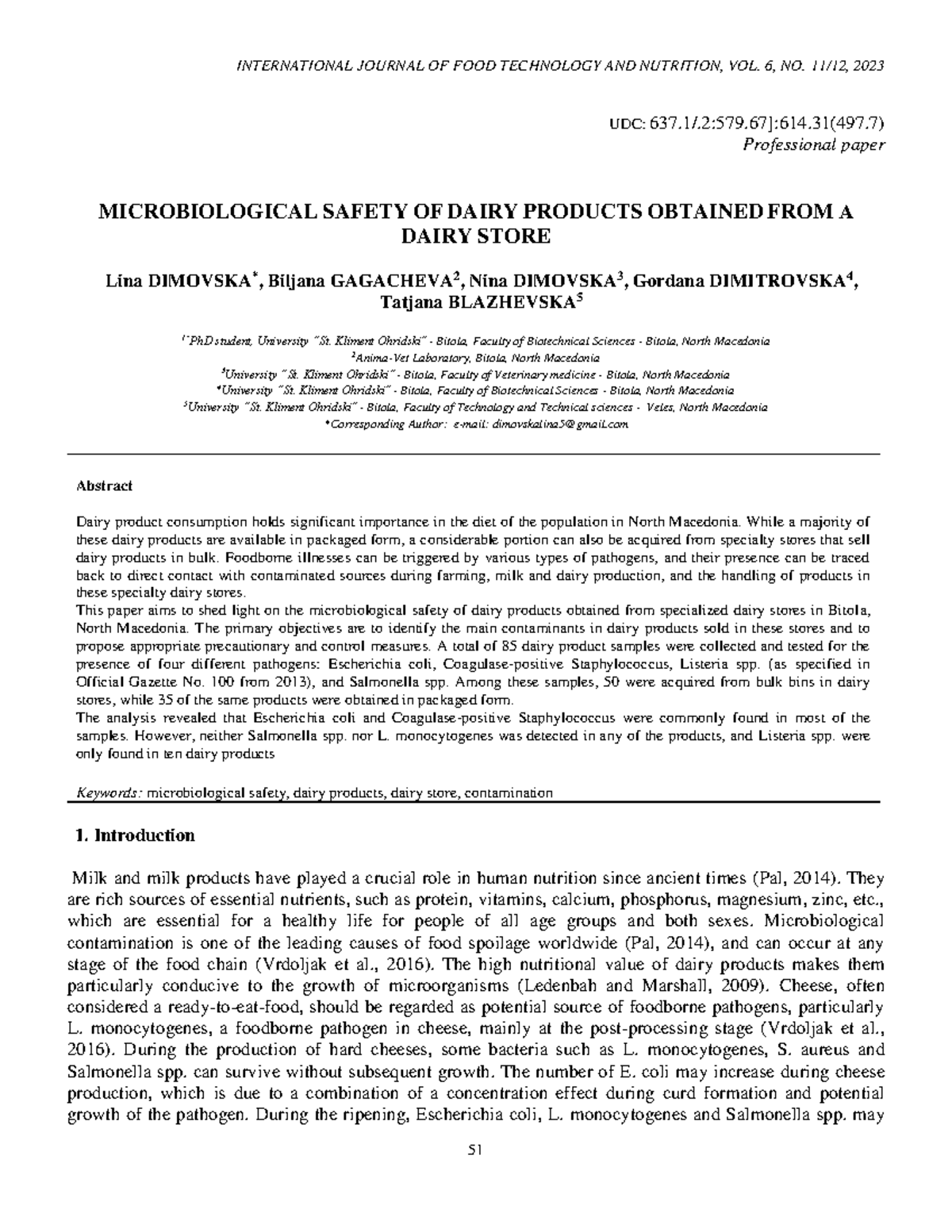 Dairy MILK 3 - Microbiology - UDC: 637.1/:579]:614(497) Professional ...