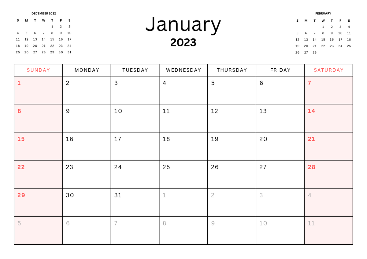 White Simple Minimalist 2023 Monthly Calendar - S U N D A Y M O N D A Y ...