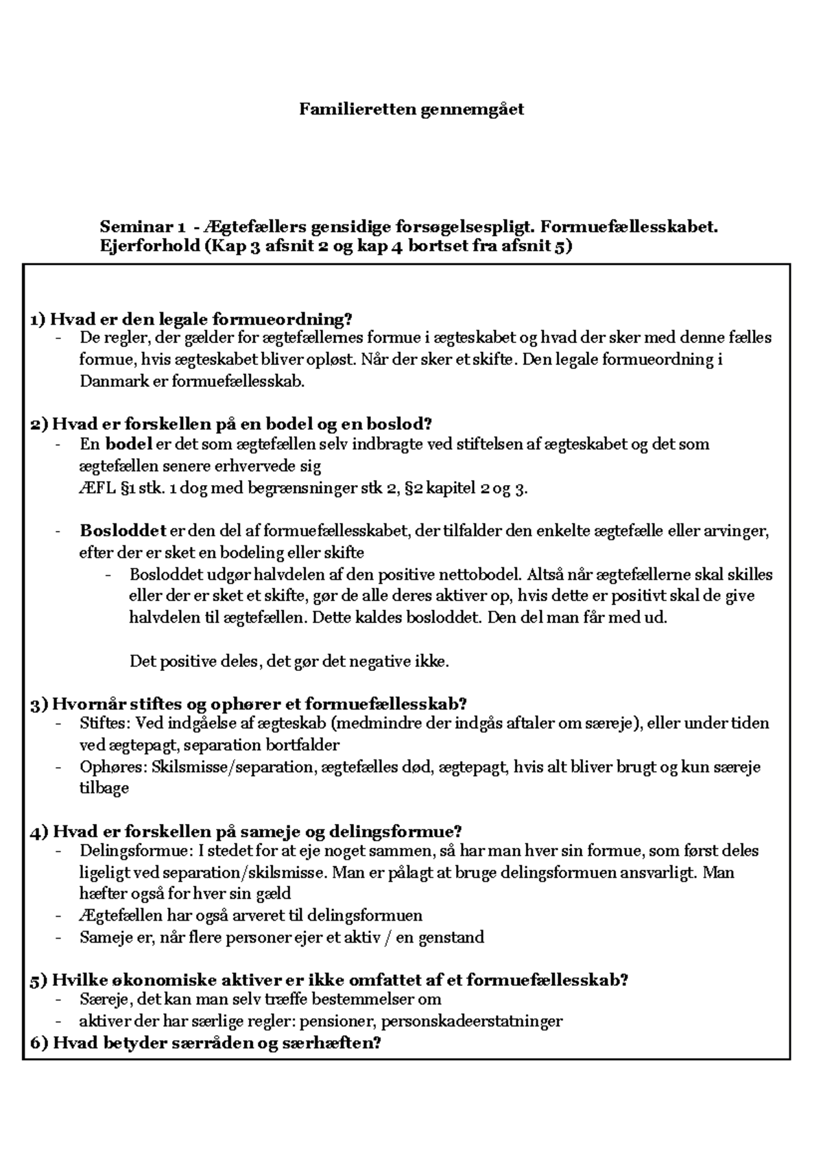 Familieretten - Formuefællesskabet. Ejerforhold (Kap 3 Afsnit 2 Og Kap ...