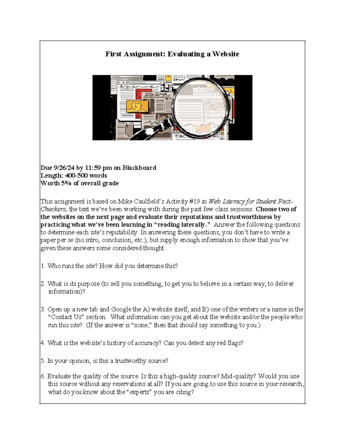 First Assignment Website Evaluation - First Assignment: Evaluating a ...