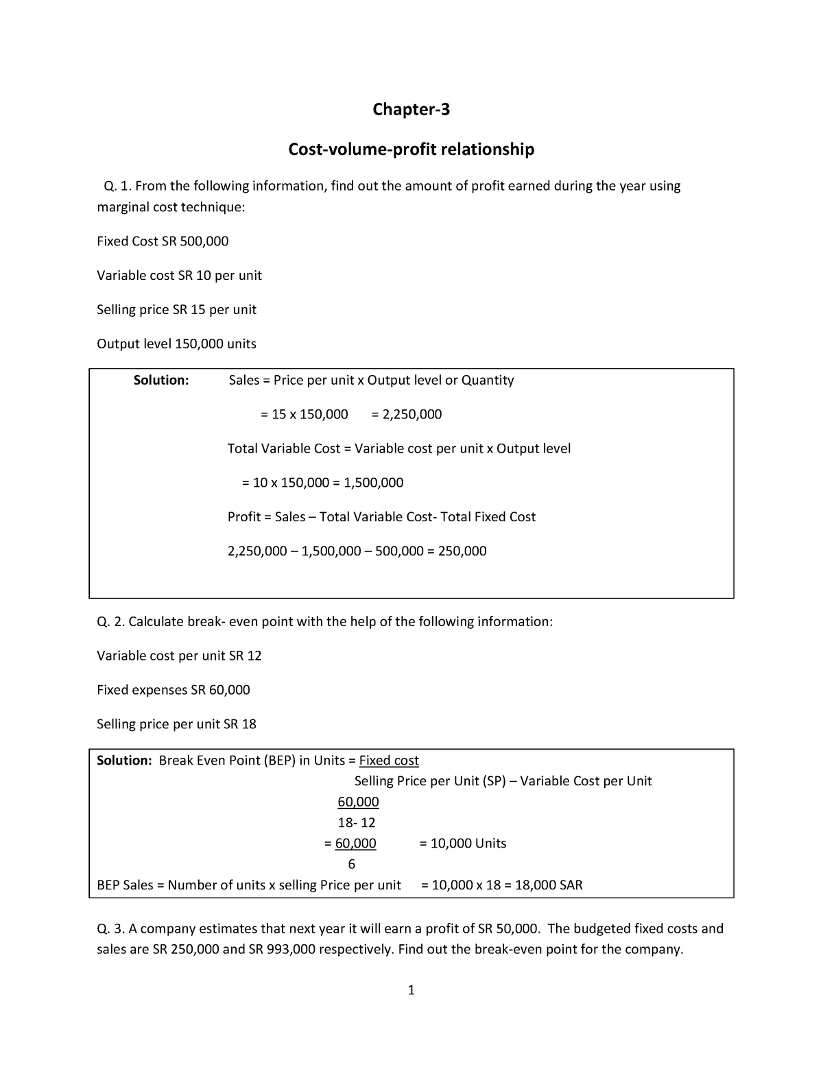 Chapter-3 CVP Analysis(Practicals Solution) - Chapter- Cost-volume ...