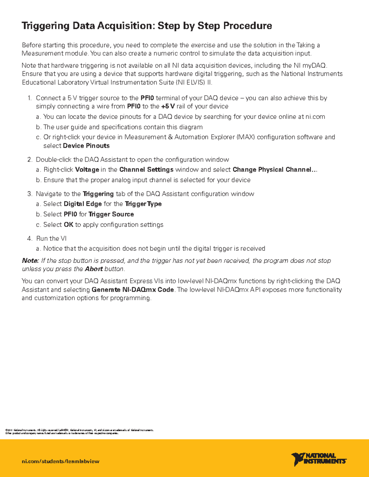 3.4 triggering steps - ni/students/learnlabview ©2011 National ...