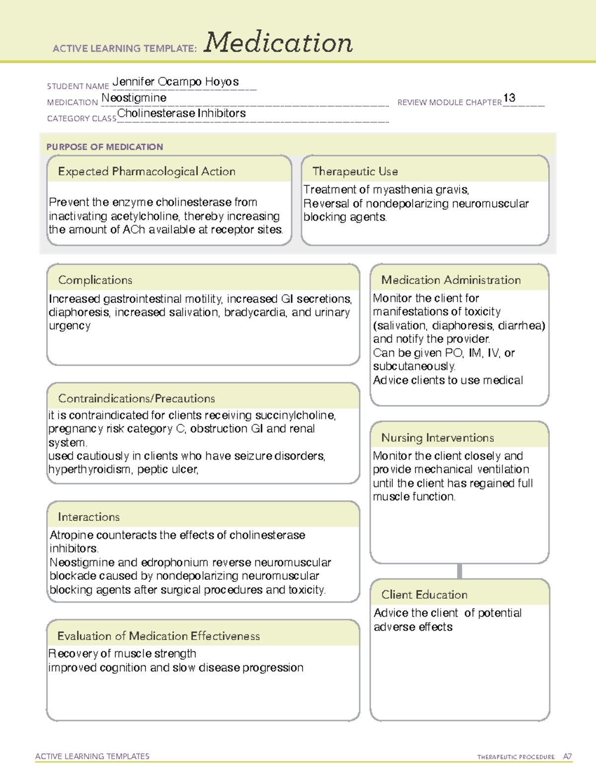 Neostigmine ATI template ACTIVE LEARNING TEMPLATES TherapeuTic